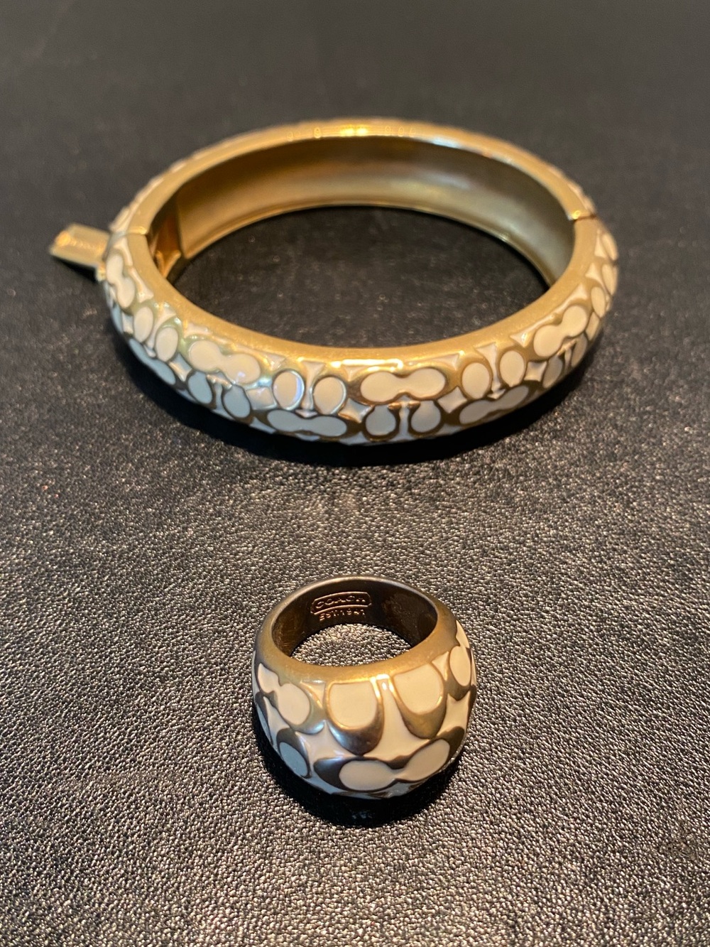 COACH Signature Gold-Tone Brass & Ivory Enamel Miranda Dome Ring & Bangle Set